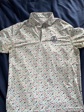 Barstool x Rhoback Sports White Polo with Multicolor Dinosaur Print